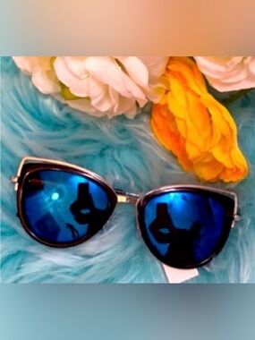 Metallic Blue Lens Sunglasses With Silver Frame By Massini NEW!